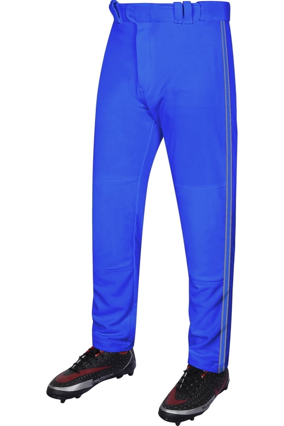 Proline Full Length Baseball Pants Youth with Stripes, Relaxed Fit Open Bottom Boys Baseball Pants (Royal Blue/Grey, YXL)