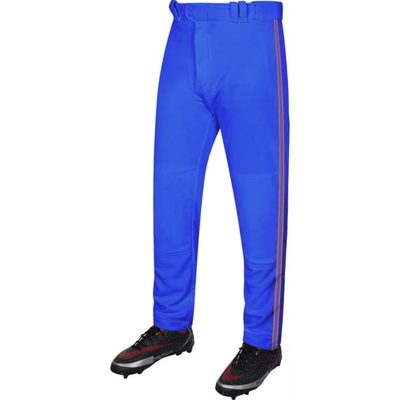 Exxact Sports Proline Full Length Baseball Pants Youth with Stripes, Relaxed Fit Open Bottom Boys Baseball Pants (Royal Blue/Orange,YM)