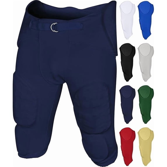 Exxact Sports Proline Men's Integrated Football Pants with 7 Flex Pads, Lightweight Football Practice Pants for Protection (AL, Navy)