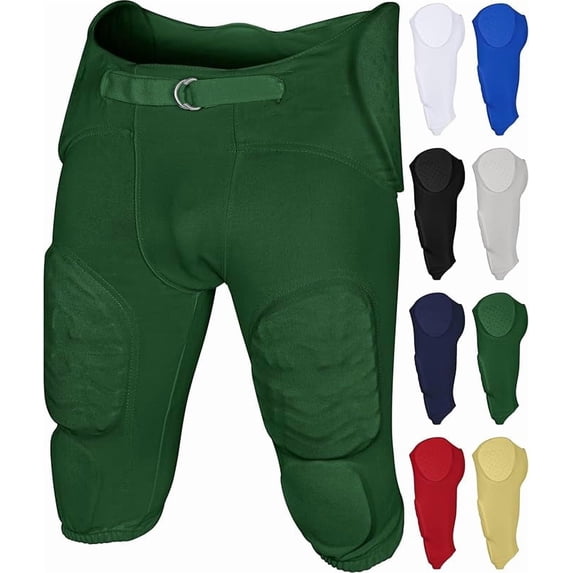 Exxact Sports Proline Mens Integrated Football Pants with 7 Flex Pads, Lightweight Football Practice Pants for Protection (AM, Dark Green)