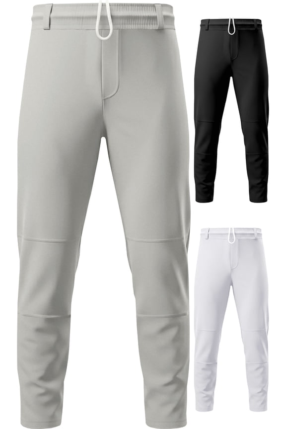 Pull-Up Youth Baseball Pants with Adjustable Drawstring, Full-Length, No-Fly, Open Bottom Boys Baseball Pants (YM, Grey)