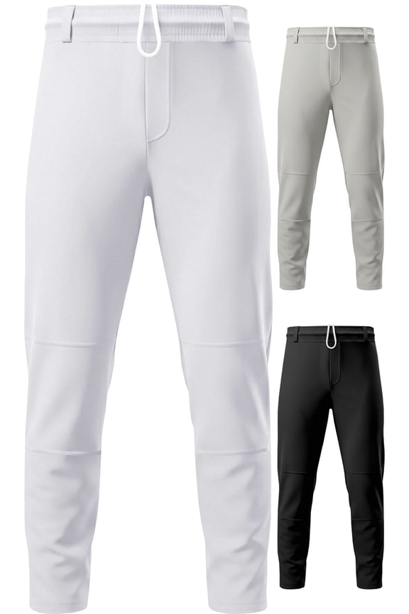 Pull-Up Youth Baseball Pants with Adjustable Drawstring, Full-Length, No-Fly, Open Bottom Boys Baseball Pants (YM, White)