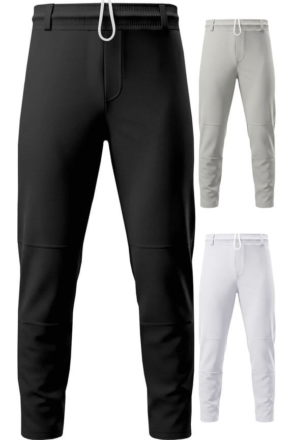 Pull-Up Youth Baseball Pants with Adjustable Drawstring, Full-Length, No-Fly, Open Bottom Boys Baseball Pants - (YS, Black)