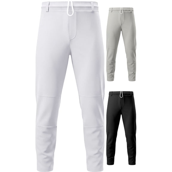 Exxact Sports Pull-Up Youth Baseball Pants with Adjustable Drawstring, Full-Length, No-Fly, Open Bottom Boys Baseball Pants (YXL, White)