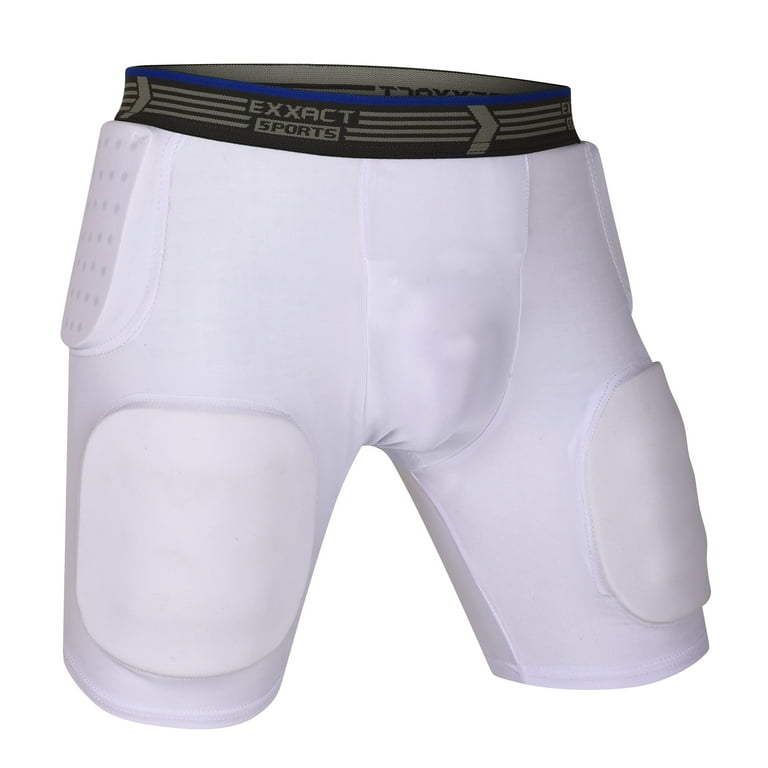 Exxact Sports Combat 7-Pad Low & High Rise Hip Pads ‘ Football Girdle w/  Integrated Low and High Rise Hip Pads, Thigh, Knees & Tailbone Pads & Cup