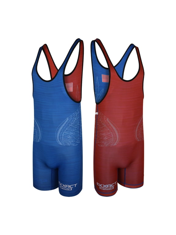 Reversible Men's Wrestling Singlet, High-Performance Powerlifting Singlet, Wrestling Singlets for Men (Red / Royal Blue, A2XL)