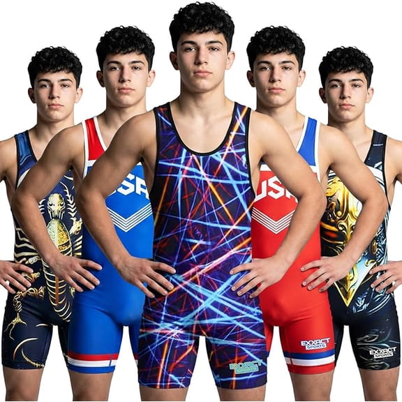 Exxact Sports Sublimated Men's Wrestling Singlet, High-Performance Powerlifting Singlet, Wrestling Singlets for Men (A2XL, Lazer)