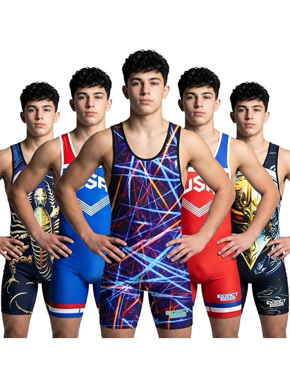 Sublimated Men's Wrestling Singlet, High-Performance Powerlifting Singlet, Wrestling Singlets for Men (A2XL, Lazer)