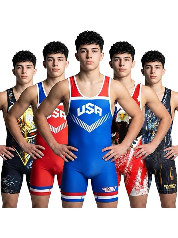Sublimated Men's Wrestling Singlet, High-Performance Powerlifting Singlet, Wrestling Singlets for Men (A2XL, Royal Blue USA)