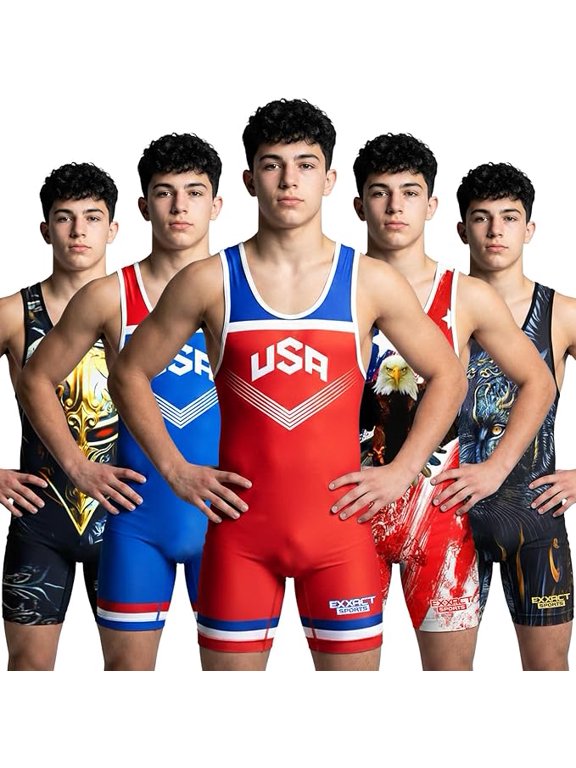 Sublimated Men's Wrestling Singlet, High-Performance Powerlifting Singlet, Wrestling Singlets for Men (AM, Red USA)