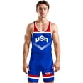 thumbnail image 1 of Exxact Sports Sublimated Men's Wrestling Singlet, High-Performance Powerlifting Singlet, Wrestling Singlets for Men (AM, Royal Blue USA), 1 of 6