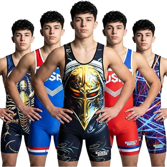 Exxact Sports Sublimated Men's Wrestling Singlet, High-Performance Powerlifting Singlet, Wrestling Singlets for Men (AM, Spartans)