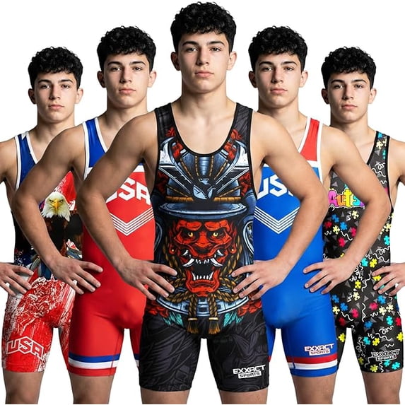 Exxact Sports Sublimated Men's Wrestling Singlet, High-Performance Powerlifting Singlet, Wrestling Singlets for Men (AS, Samurai)