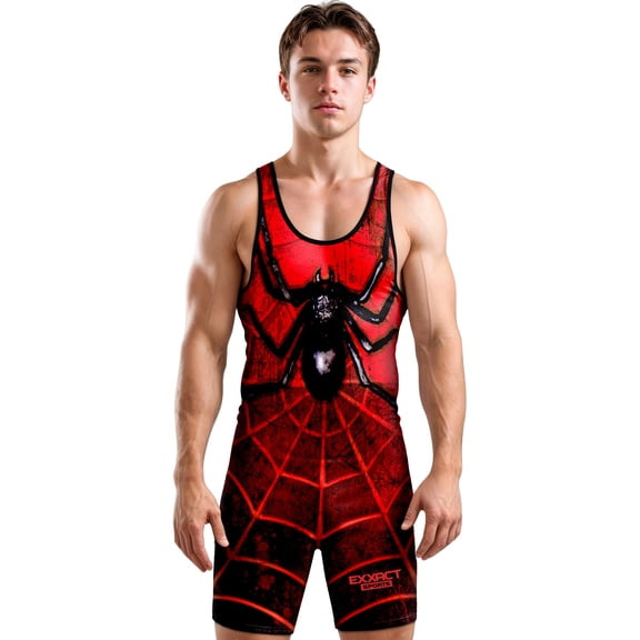 Exxact Sports Sublimated Men's Wrestling Singlet, High-Performance Powerlifting Singlet, Wrestling Singlets for Men (AS, Spider)
