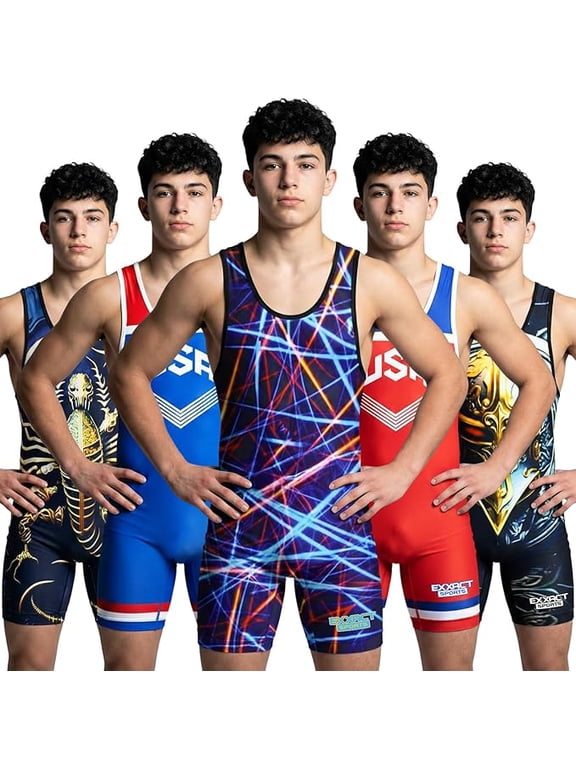 Sublimated Men's Wrestling Singlet, High-Performance Powerlifting Singlet, Wrestling Singlets for Men (AXL, Lazer)