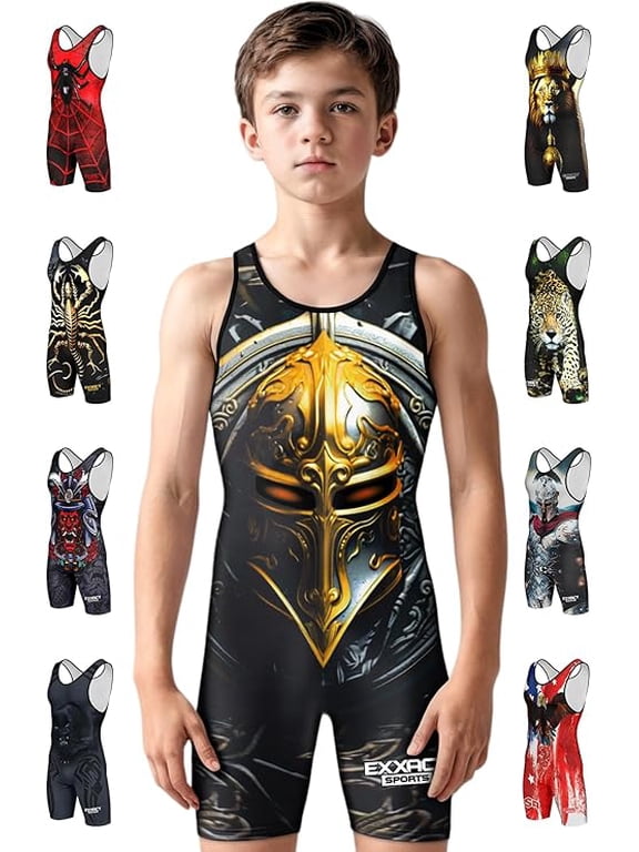 Sublimated Youth Wrestling Singlet For Boys, Premium Powerlifting Singlet, Kids Wrestling Singlets For Training (YL, Spartans)