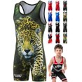 thumbnail image 1 of Exxact Sports Sublimated Youth Wrestling Singlet For Boys, Premium Powerlifting Singlet, Kids Wrestling Singlets For Training (YS, Leopard), 1 of 7