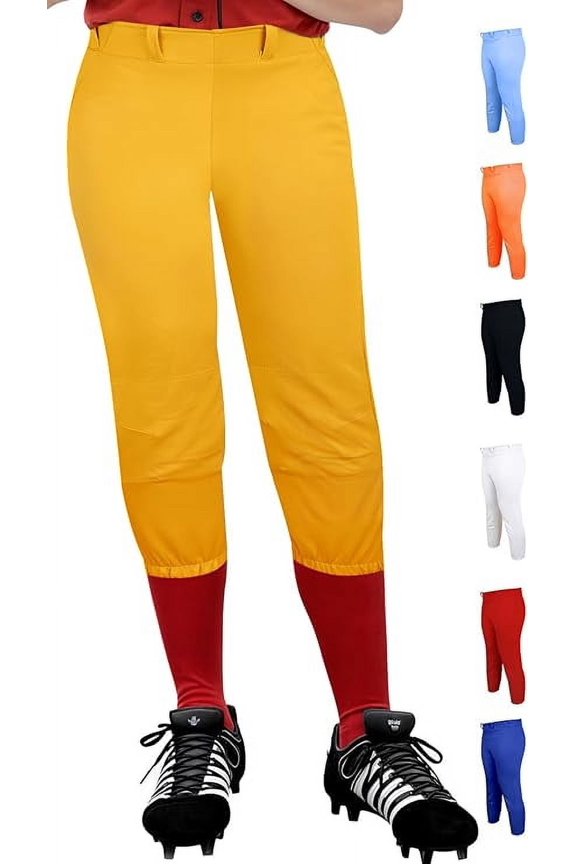 Womens Softball Pants Knicker/Yoga Style Knee Length, 4-Way Stretch Low Rise Softball Pants for Women - (AL, Athletic Gold)