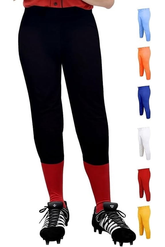 Womens Softball Pants Knicker/Yoga Style Knee Length, 4-Way Stretch Low Rise Softball Pants for Women - (AM, Black)