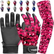 Exxact Sports Youth Batting Gloves with Arm Sleeve for Boys & Girls, Kids Baseball Batting Gloves for Softball, T-Ball (Youth S/M, Pink Camo)