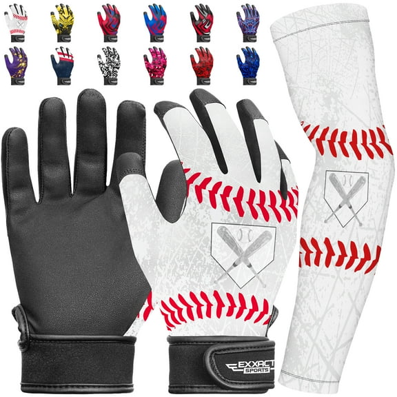 Exxact Sports Youth Batting Gloves with Arm Sleeve for Boys & Girls, Kids Baseball Batting Gloves for Softball, T-Ball (Youth S/M, White)