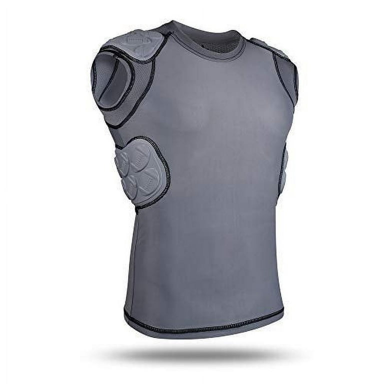 Exxact Sports Youth Defender” Protective 5-Padded Shirt for  Football/Basketball w/Integrated Ribs, Spine, Shoulder Padding (Youth  X-Large, Gray)