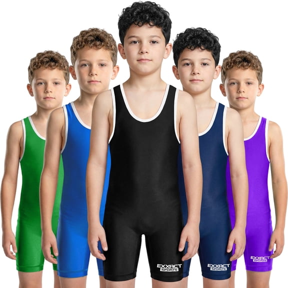Exxact Sports Plain Youth Wrestling Singlet For Boys, Premium Powerlifting Singlet, Kids Wrestling Singlets For Training - (Black, YS)