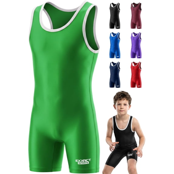 Exxact Sports Plain Youth Wrestling Singlet For Boys, Premium Powerlifting Singlet, Kids Wrestling Singlets For Training - (Green, YM)
