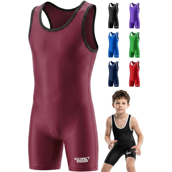 Exxact Sports Plain Youth Wrestling Singlet For Boys, Premium Powerlifting Singlet, Kids Wrestling Singlets For Training - (Maroon, YM)