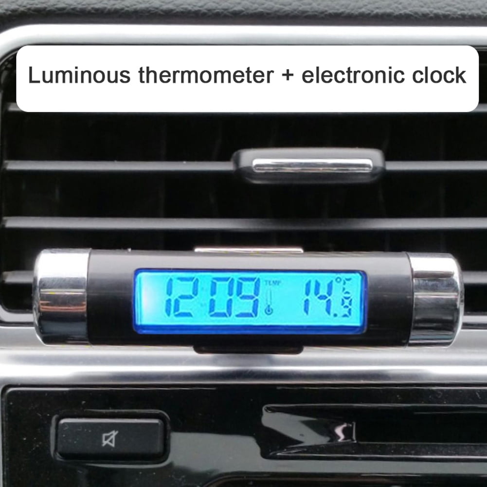 Eychin Car Clock Thermometer Barrel Shaped LCD Display Air Vent ClipOn