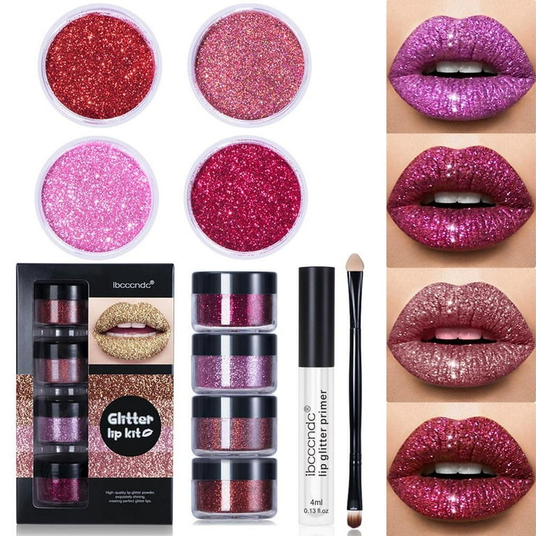 Makeup Glitter Lip Kit Long Lasting Shimmer Lip Glitter with Brush Cosmetic