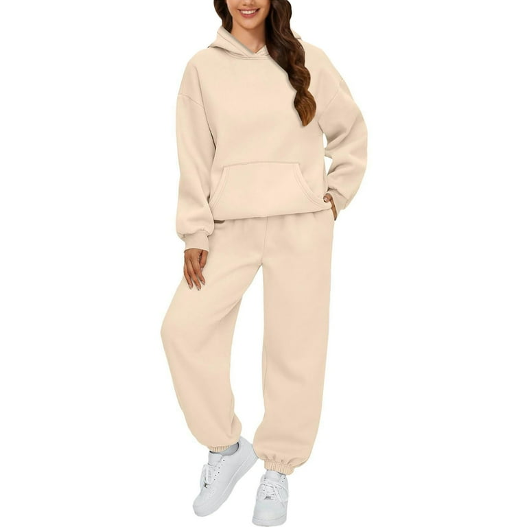 Eyclop Set for Women 2 Piece Outfit Clearance Automet Womens 2 Outfits Hoodie Sweatsuit Sets Oversized Sweatshirt Baggy Fall Fashion Sweatpants with Pockets Khaki Walmart