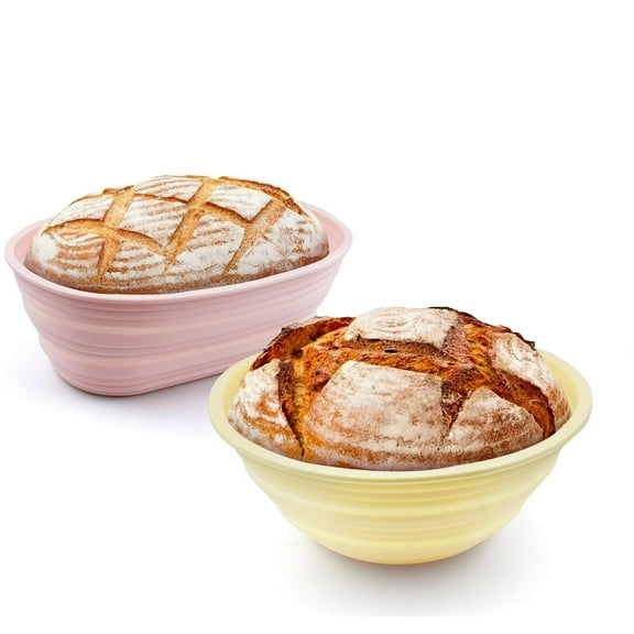 Eydramn Silicone Bread Proofing Basket Kit, 9 Inch Round & 10 Inch Oval Foldable Sourdough Baskets