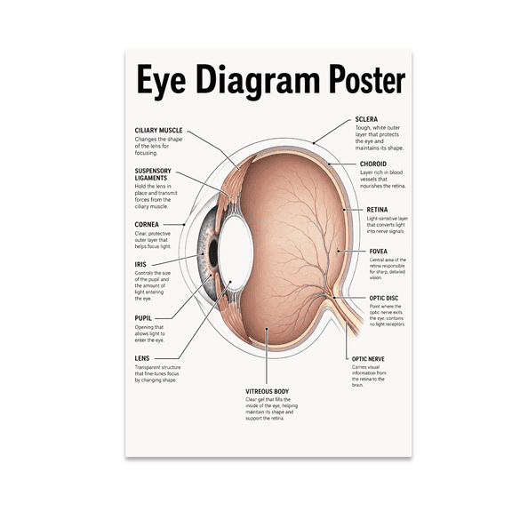 Eye Anatomy Diagram Educational Wall Art - Science Enthusiast - 13x19 Poster Print