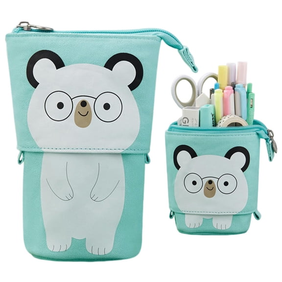 Eye Bear Pencil Case Multifunctional Large Capacity Stand Up Pull Down Student Gifts Durable With Zipper Washable Retractable