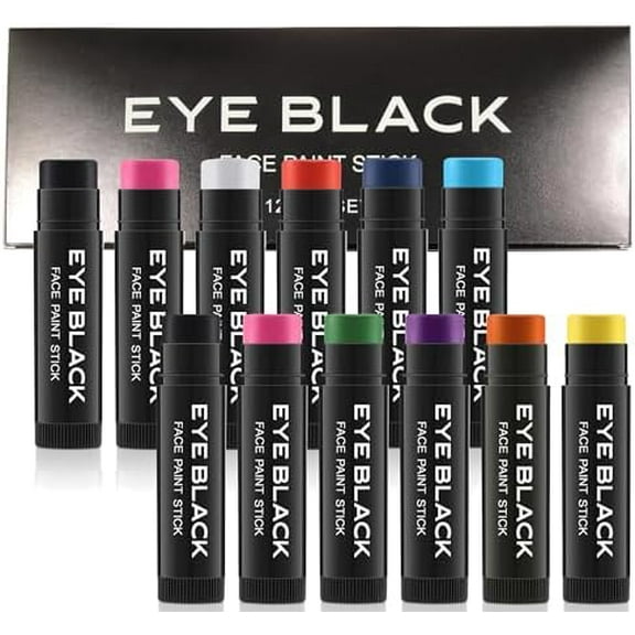 Eye Black Stick, 12pcs Multi-Colors Anti-Glare Under Eye Black Sports Grease Stick Set for Baseball Softball Soccer Lacrosse Hockey Athletes Sports Training, Sweat-Proof & Long Lasting$$Sport &