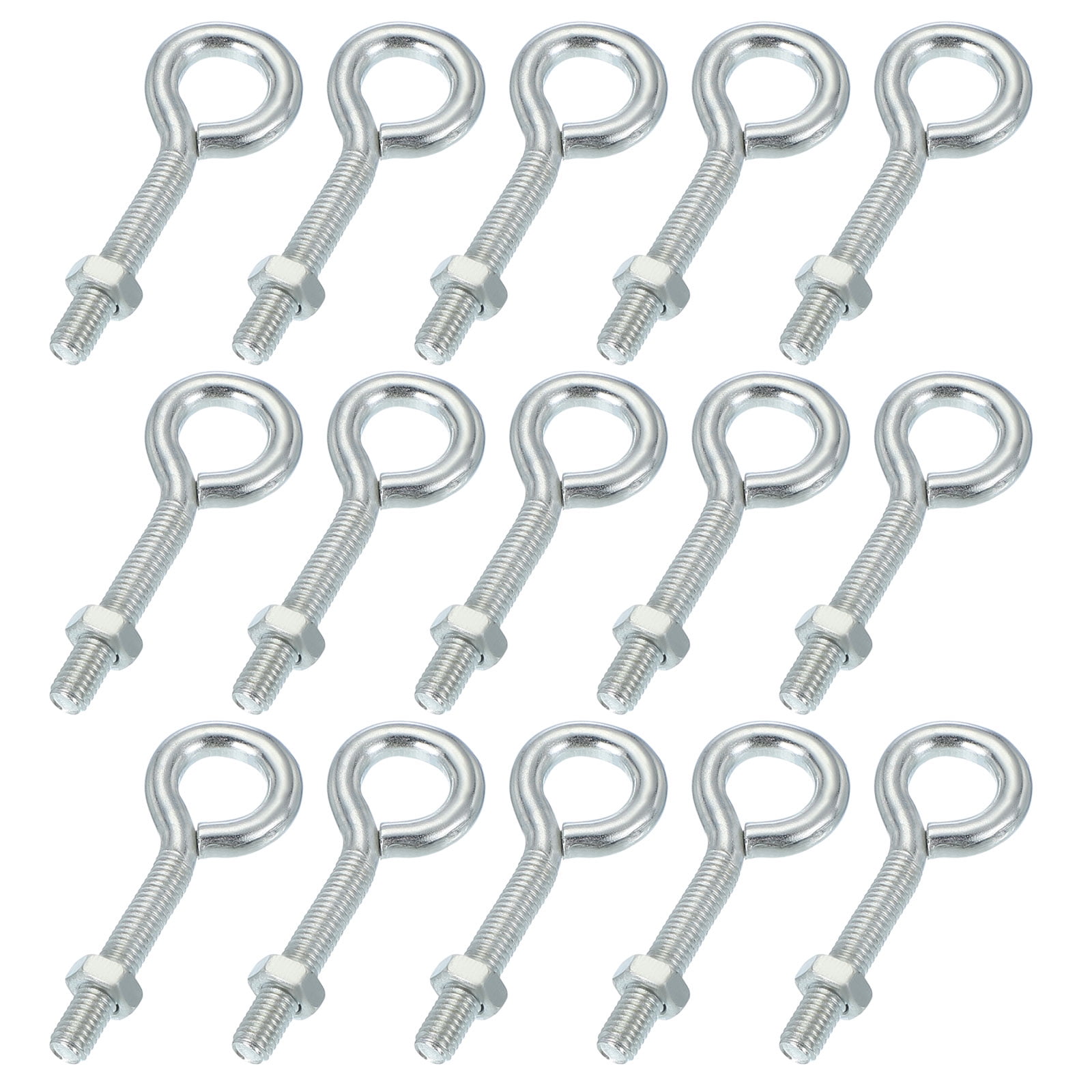 MECCANIXITY M6x30 Threaded Eye Bolts – Carbon Steel, Galvanized, With Hex Nuts, 15-Pack, For Hanging & Rigging
