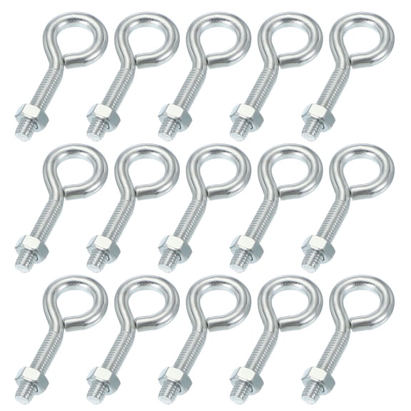 Uxcell Pack of 15 Eye Bolt Eye Hook Screws M6x30mm Carbon Steel with Hex Nut Silver