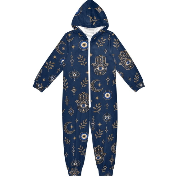 Eye Boys & Girls Hooded One-Piece Pajamas Warm Crystal velvet Hooded Long Sleeve Loungewear Jumpsuit Unisex