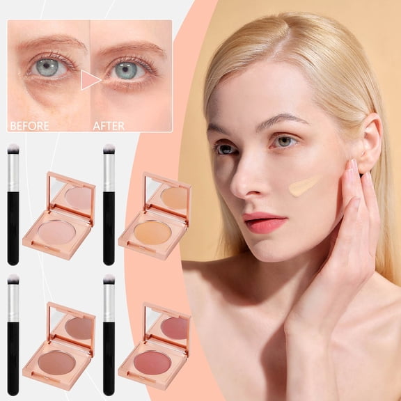 Under Eye Brightener with Brush, Colored Clay CC Undereye Corrector for Dark Circles, Conceal Brighten Hydrating Under Eye Skin, Skin Concealer Color Correcting for Women(03# Orange)