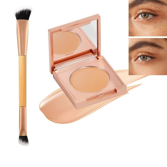 Under Eye Brightener with Brush, Colored Clay CC Undereye Corrector for Dark Circles, Conceal Brighten Hydrating Under Eye Skin, Skin Concealer Color Correcting for Women