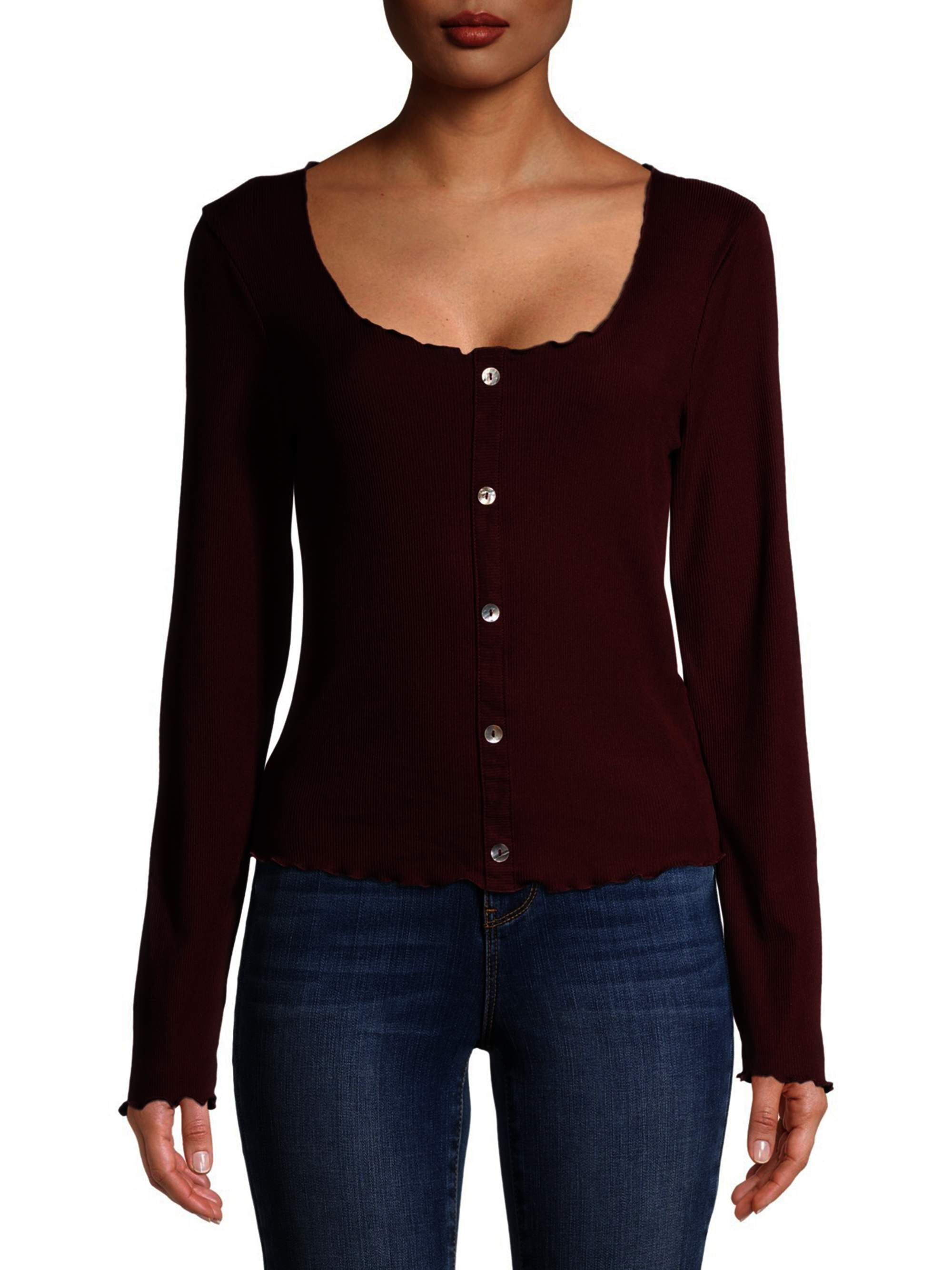 Eye Candy Juniors' Button Up Cardigan Sweater with Pearl Edges - Walmart.com