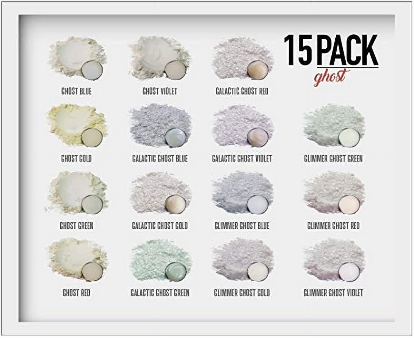 Eye Candy Mica Powder - Pigment Powder 15-Pack Ghost - Colorant for Epoxy - Resin - Woodworking - Soap Molds - Candle Making - Slime - Bath Bombs - Nail Polish - Cosmetic Grade - Non-Toxic