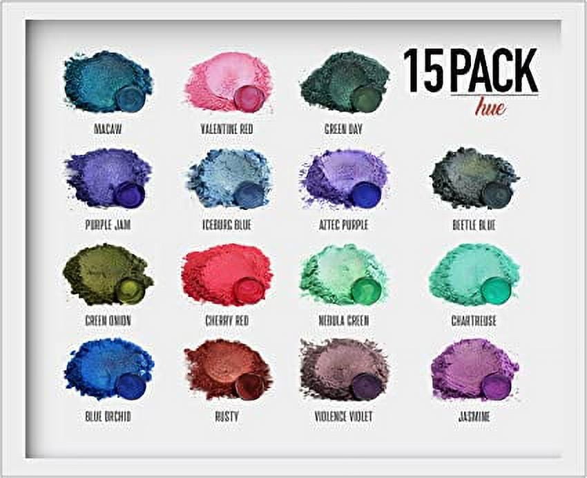 Eye Candy Mica Powder - Pigment Powder 15-Pack Hue Set - Colorant for Epoxy - Resin - Woodworking - Soap Molds - Candle Making - Slime - Bath Bombs - Nail Polish - Cosmetic Grade - Non-Toxic