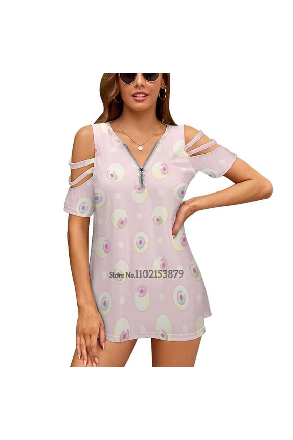 Eye Candy Woman Tshirts Printed Tops Zipper V-Neck Top Fashion Graphic T Shirt Eyeballs Goth Horror Occult Eye Candy Colors