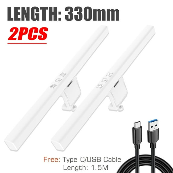 Eye-Care Desk Lamp 30cm LED Computer PC Monitor Screen Light Bar Stepless Dimming Reading USB Powered Hanging Table Lamp (white 2PCS)