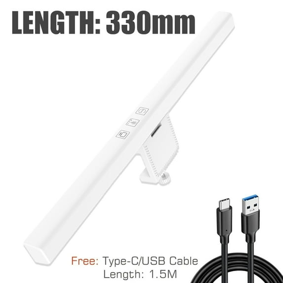 Eye-Care Desk Lamp 30cm LED Computer PC Monitor Screen Light Bar Stepless Dimming Reading USB Powered Hanging Table Lamp (white)