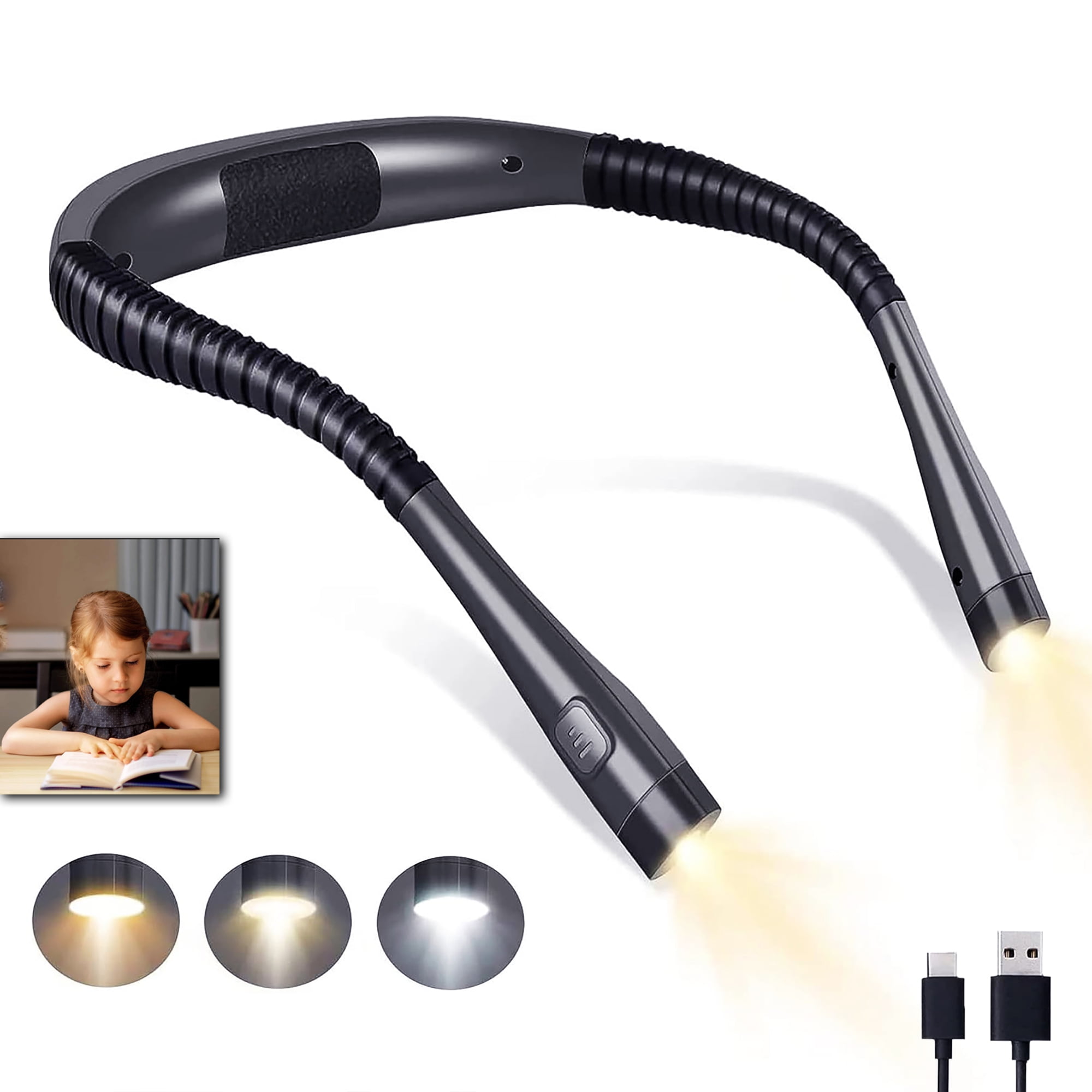 Vekkia The Newest Rechargeable LED Neck Reading Light, Book Light for  Reading in Bed, 3 Colors & 5 Brightness Adjustable, Long Lasting. Perfect  for Reading, Knitting, Camping & Repairing 