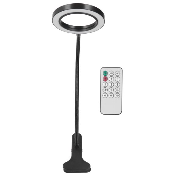 Eye Caring Clip on Clamp Light, Clip On LED Ring Light 3 10 Brightness Flexible Gooseneck USB Powered LED Desk Lamp with Remote Control for Gaming, Video Conference, Reading