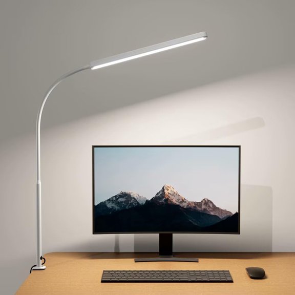 Eye-Caring LED Desk Lamp 360 Flexible Gooseneck Work Lamp with Desk Side Clamp Touch Control 3 Light Colors Smooth Dimming Task Lighting Reading Light for Home Office College Dorm, White